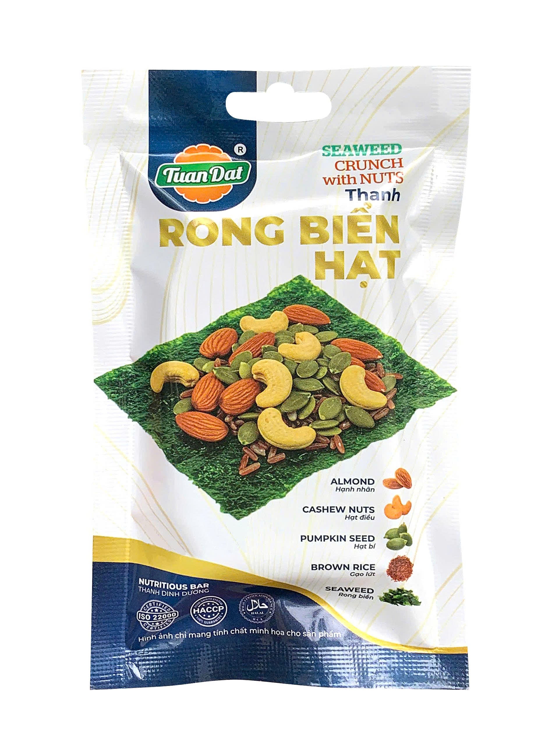 Seaweed crunch with nuts (Thanh rong biển kẹp hạt) 1 box (14 bars)