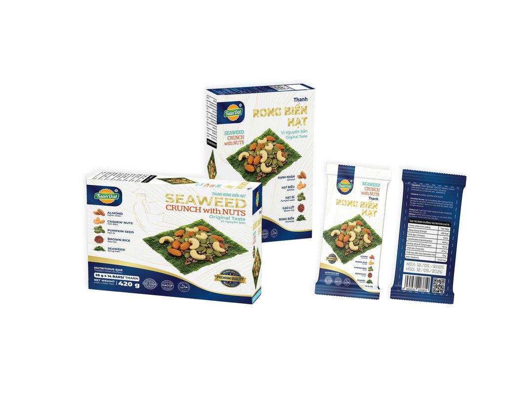 Seaweed crunch with nuts (Thanh rong biển kẹp hạt) 1 box (14 bars)